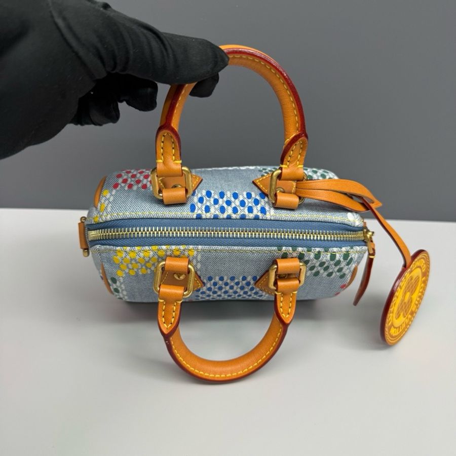 LV路易威登 25年限量丹寧牛仔speedy18波士頓包 芯片款-5
