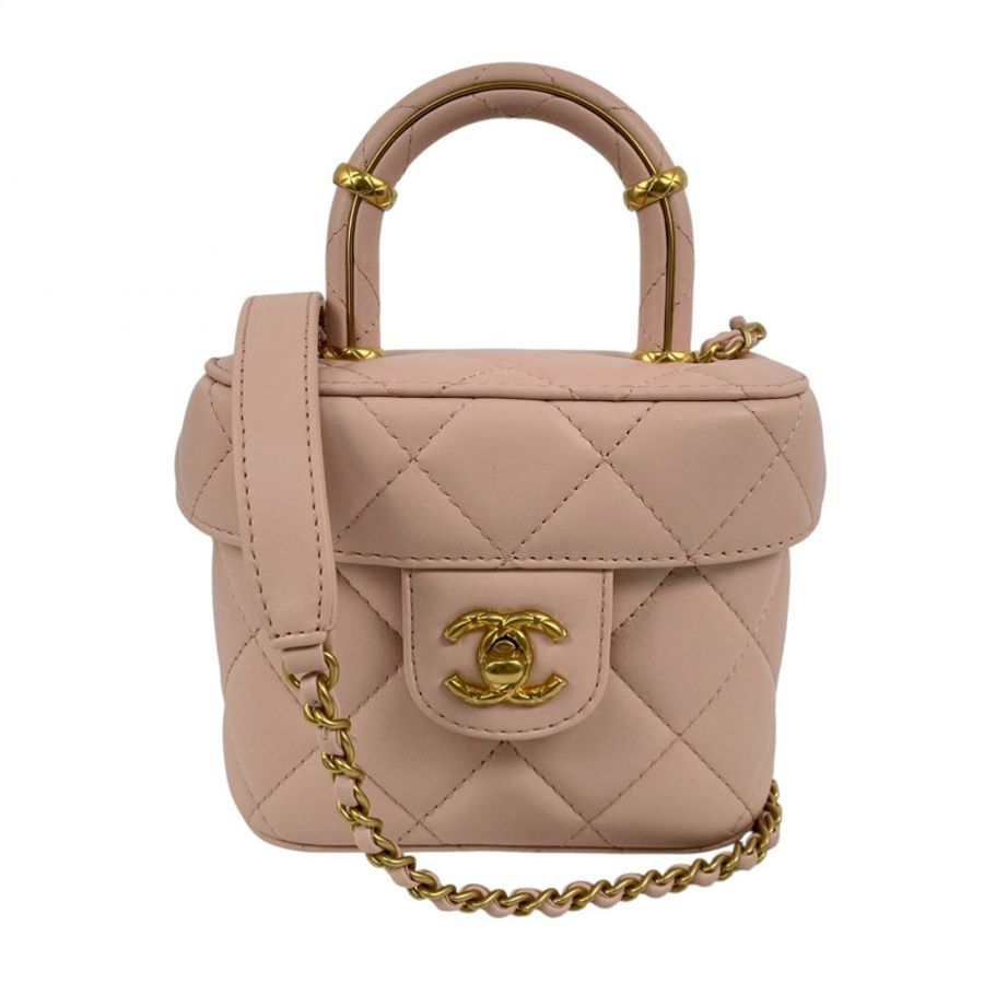 △ CHANEL 香奈兒 Pink Lambskin Gold Tone Metal Chain 2 Way Vanity Case 粉紅色小羊皮金色金屬鎖鏈兩用化妝箱 AS3973-267014203-1