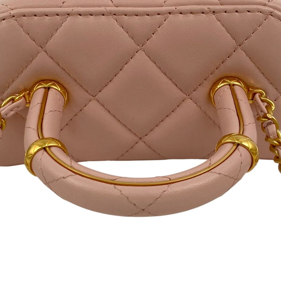 △ CHANEL 香奈兒 Pink Lambskin Gold Tone Metal Chain 2 Way Vanity Case 粉紅色小羊皮金色金屬鎖鏈兩用化妝箱 AS3973-267014203-11
