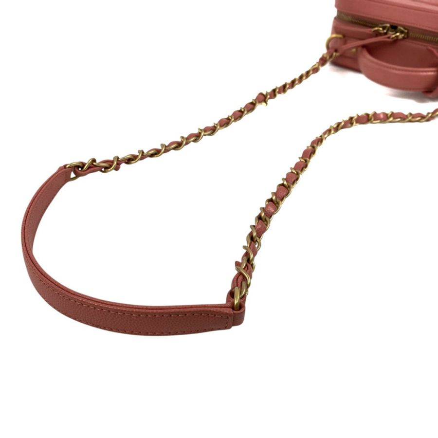 △ CHANEL 香奈兒 Pink Caviar Skin Gold Tone Metal Filigree No.28 Chain Vanity Case 粉紅色粒紋小牛皮金色金屬No.28鎖鏈化妝箱 A93343-267014204-12
