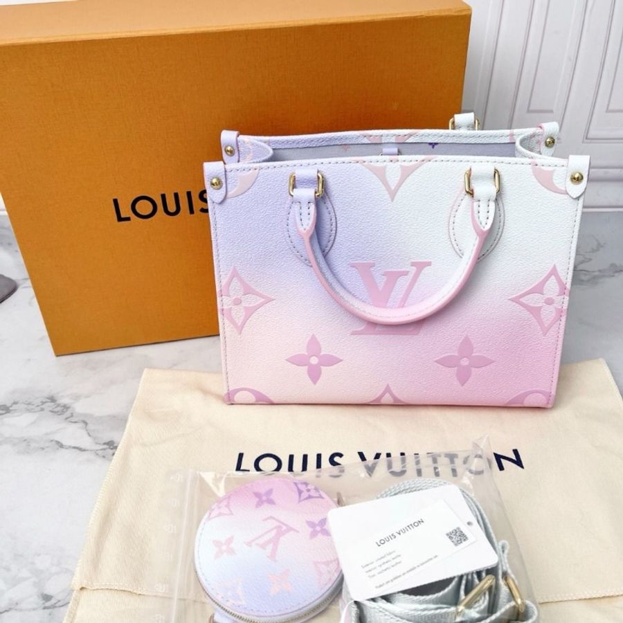 Lv onthego小號炫彩紫色tote 手提肩背斜背包 25X15 X11.5 9新 配件盒子 塵袋 零錢包 肩帶-1
