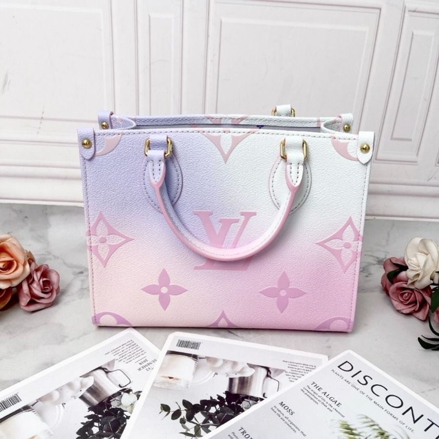 Lv onthego小號炫彩紫色tote 手提肩背斜背包 25X15 X11.5 9新 配件盒子 塵袋 零錢包 肩帶-2
