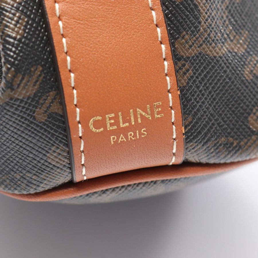 CELINE 小抽繩肩包 帆布皮革 黑色 棕色 二手 女士-3