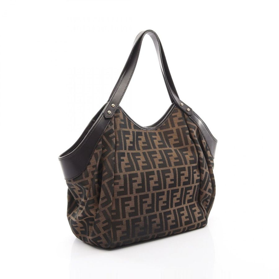 FENDI Zucca 單肩手提包,帆布皮革,米色、棕色、黑色,二手女款-1