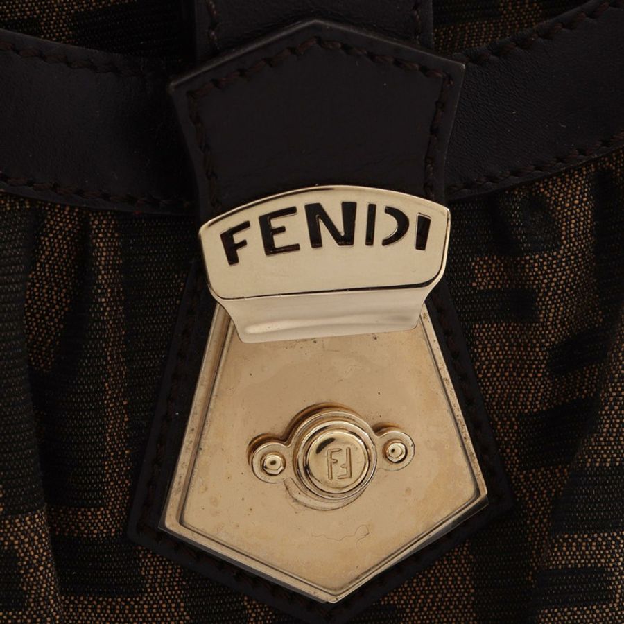 FENDI Zucca 單肩手提包,帆布皮革,米色、棕色、黑色,二手女款-4