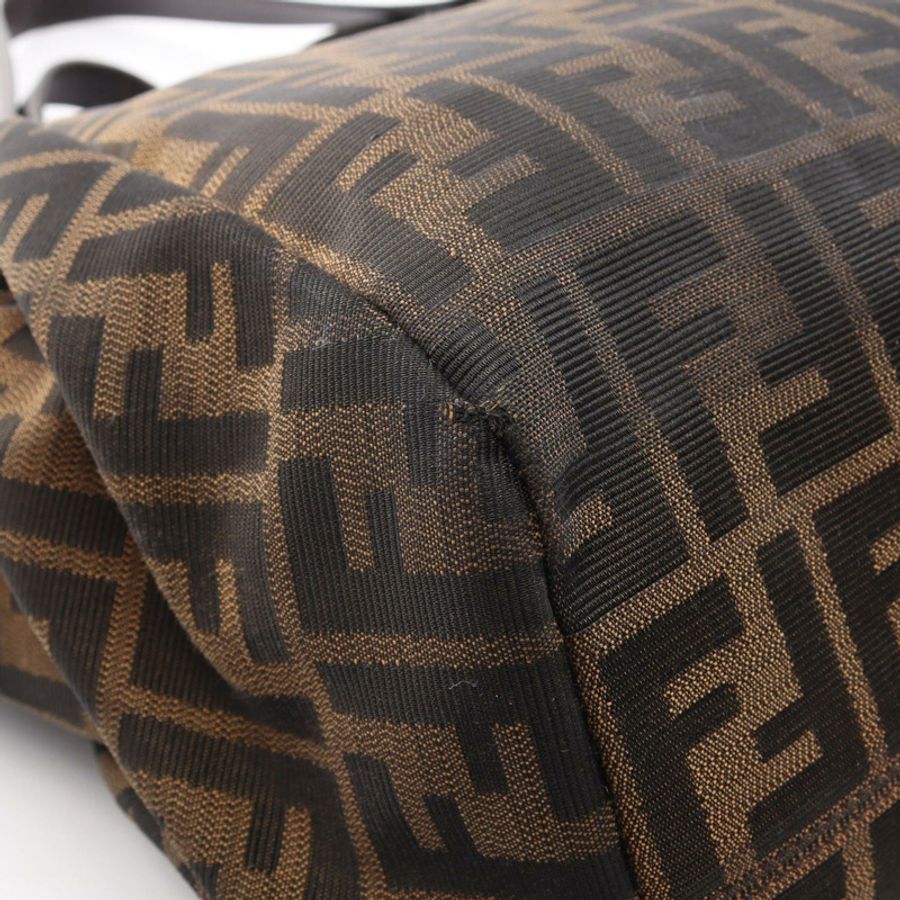 FENDI Zucca 單肩手提包,帆布皮革,米色、棕色、黑色,二手女款-5