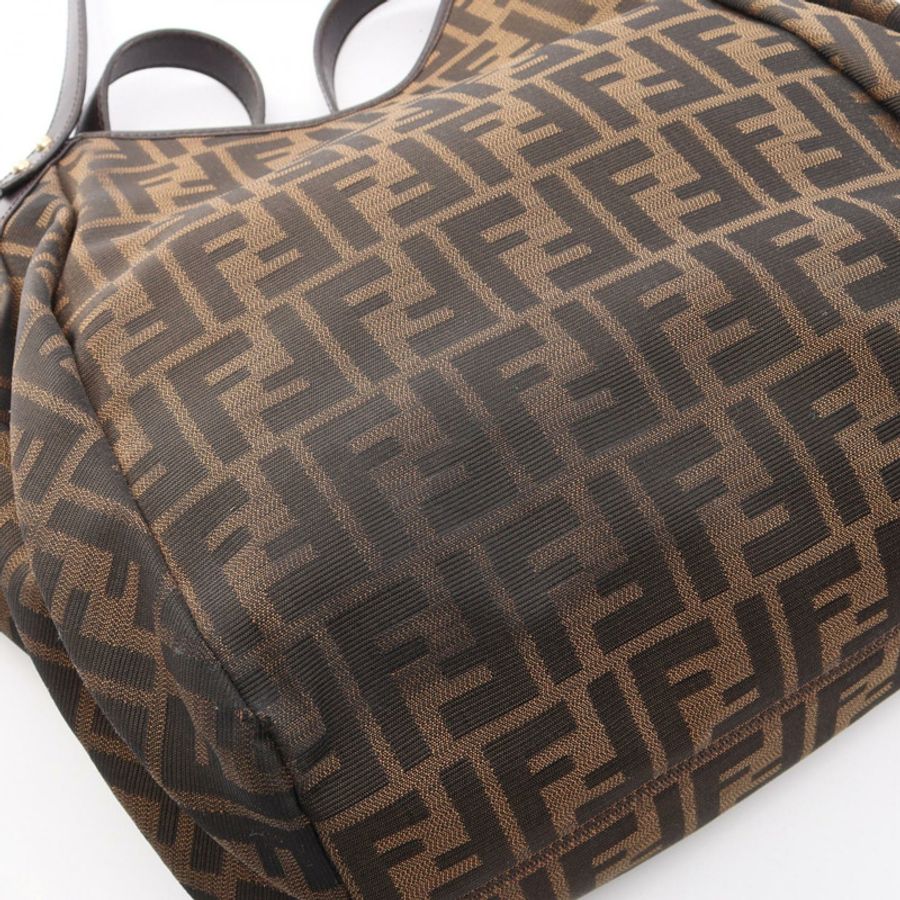 FENDI Zucca 單肩手提包,帆布皮革,米色、棕色、黑色,二手女款-6