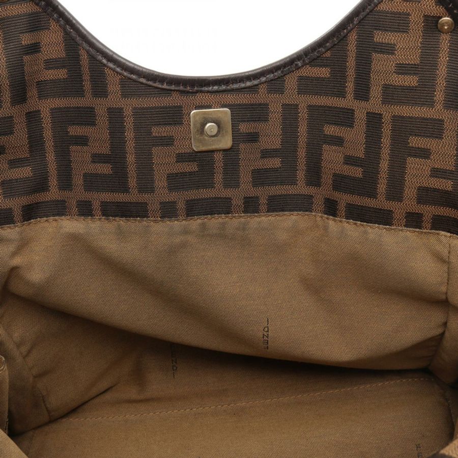 FENDI Zucca 單肩手提包,帆布皮革,米色、棕色、黑色,二手女款-10