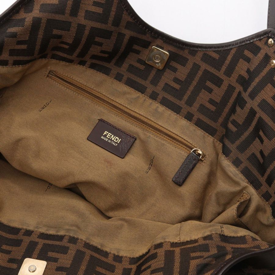 FENDI Zucca 單肩手提包,帆布皮革,米色、棕色、黑色,二手女款-11
