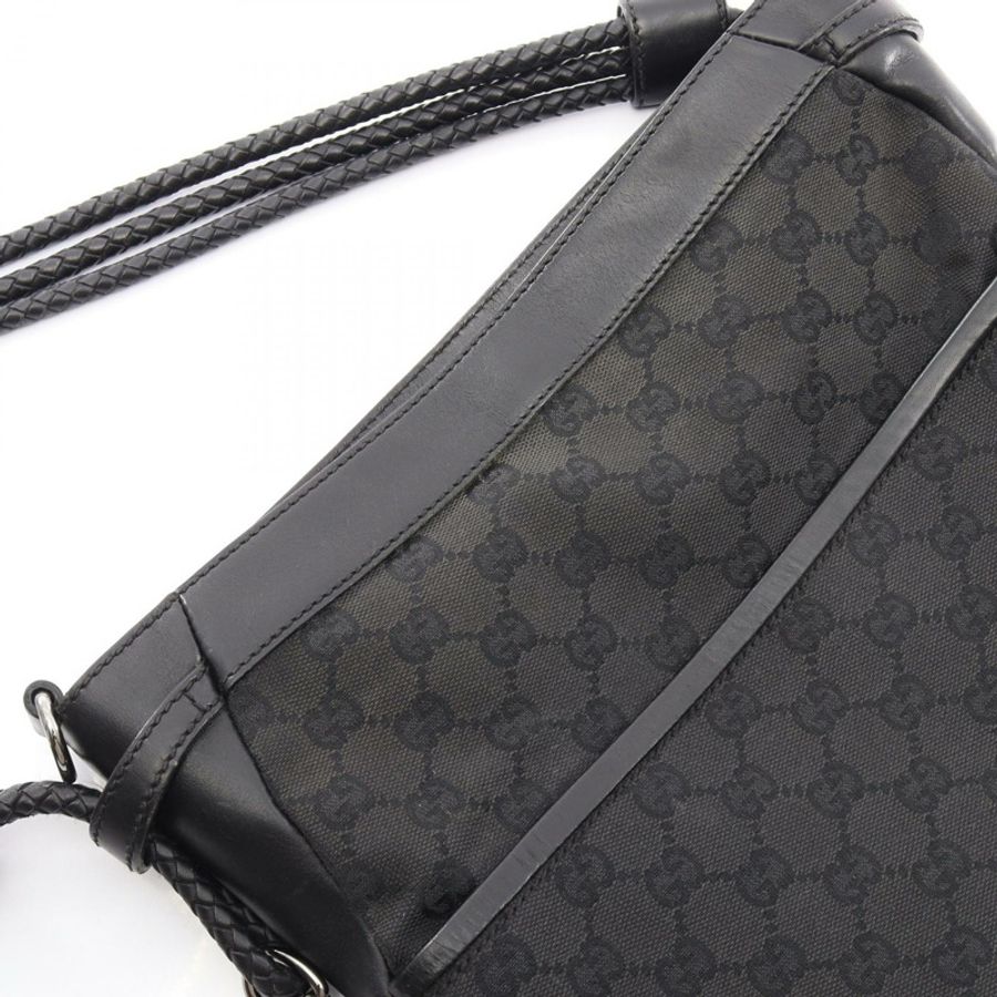 GUCCI GG帆布斜背單肩包 109097 帆布皮革黑色二手女款-8
