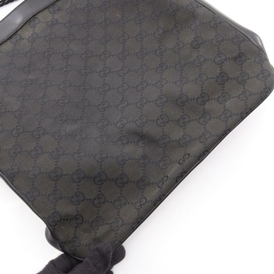 GUCCI GG帆布斜背單肩包 109097 帆布皮革黑色二手女款-11