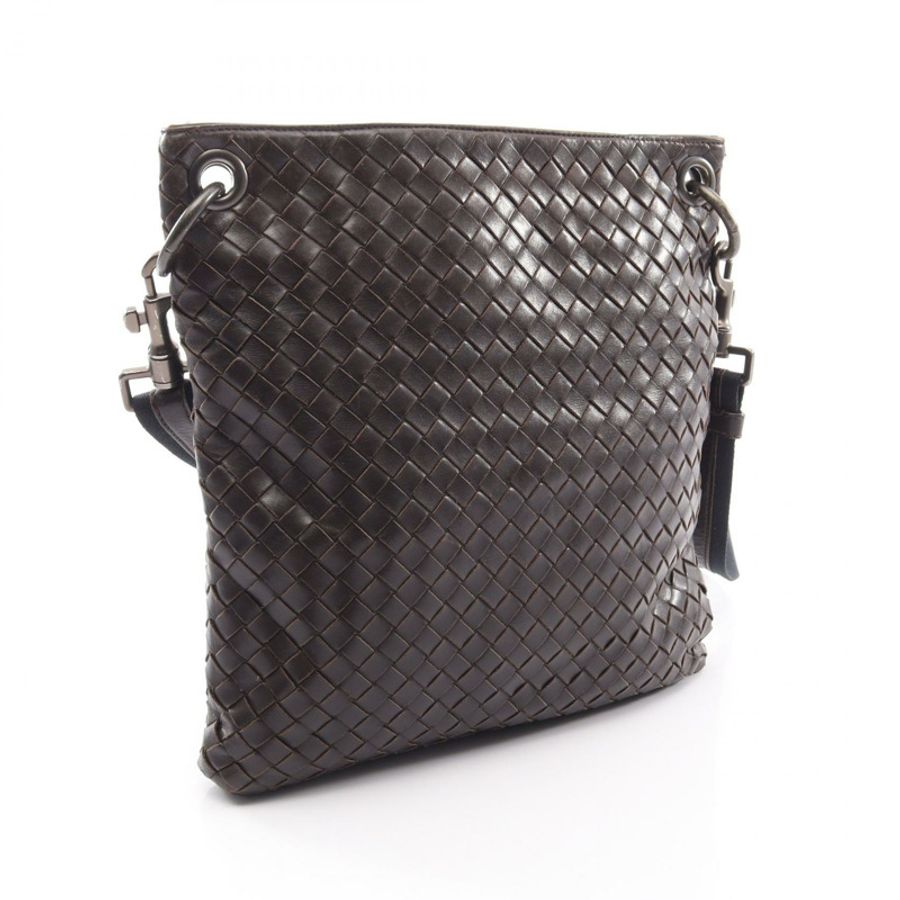 BOTTEGA VENETA 編織斜背包單肩包 皮革 棕色 二手 男士-1