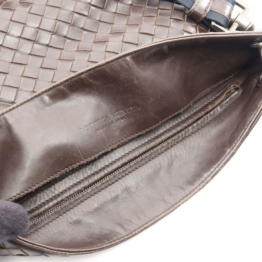 BOTTEGA VENETA 編織斜背包單肩包 皮革 棕色 二手 男士-4