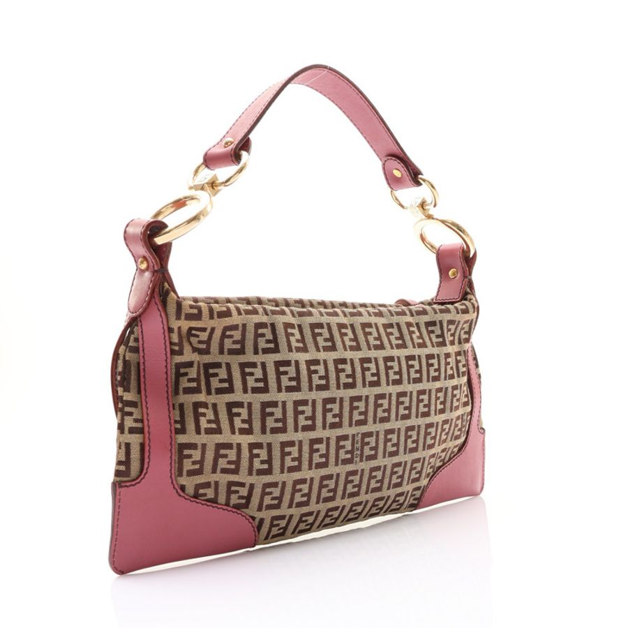 棕/粉色 帆布 牛皮 Zucca 手提包【FENDI 芬迪】 8BR464-1