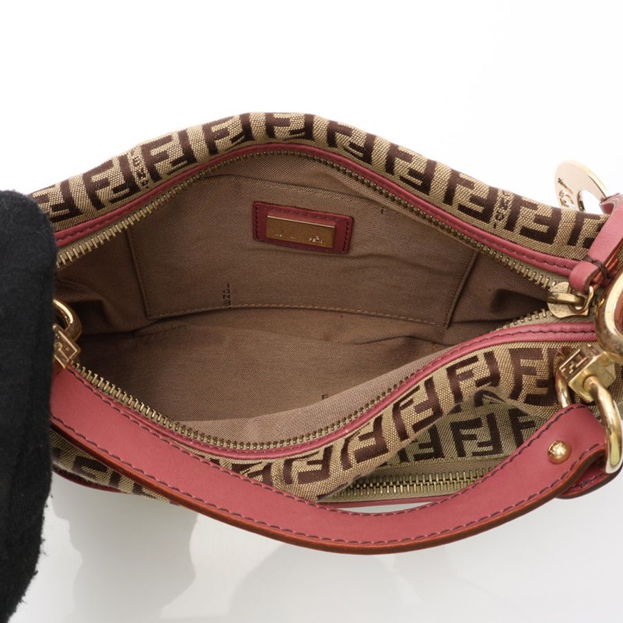 棕/粉色 帆布 牛皮 Zucca 手提包【FENDI 芬迪】 8BR464-2