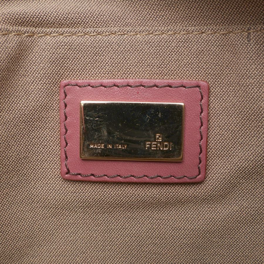 棕/粉色 帆布 牛皮 Zucca 手提包【FENDI 芬迪】 8BR464-3