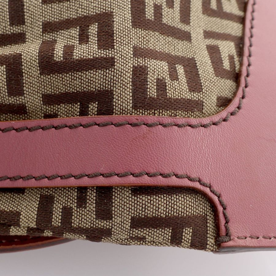 棕/粉色 帆布 牛皮 Zucca 手提包【FENDI 芬迪】 8BR464-10