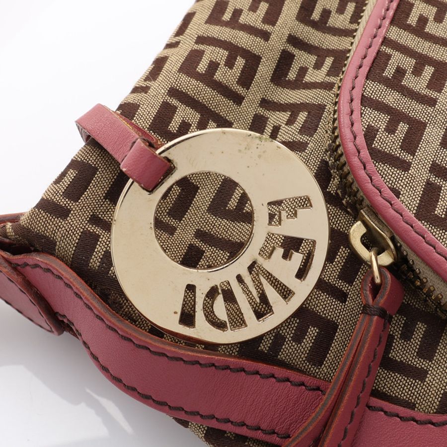 棕/粉色 帆布 牛皮 Zucca 手提包【FENDI 芬迪】 8BR464-12