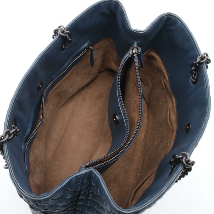 BOTTEGA VENETA Intrecciato 編織肩背手提包，海軍藍皮革，二手女款-2