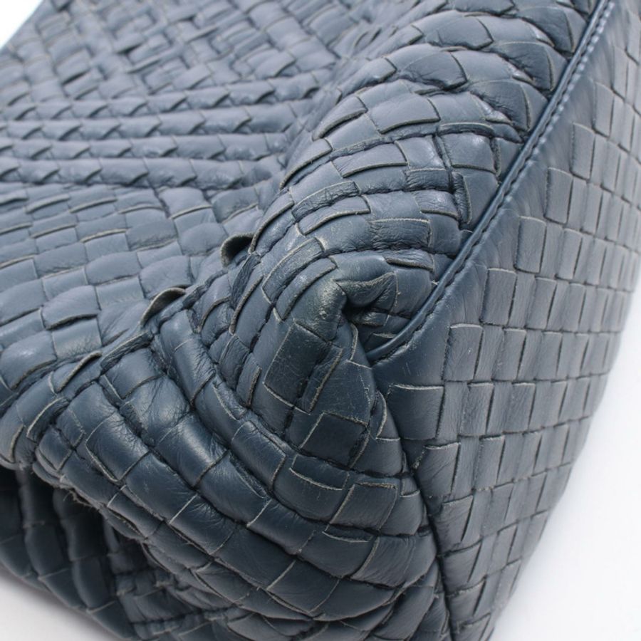BOTTEGA VENETA Intrecciato 編織肩背手提包，海軍藍皮革，二手女款-9