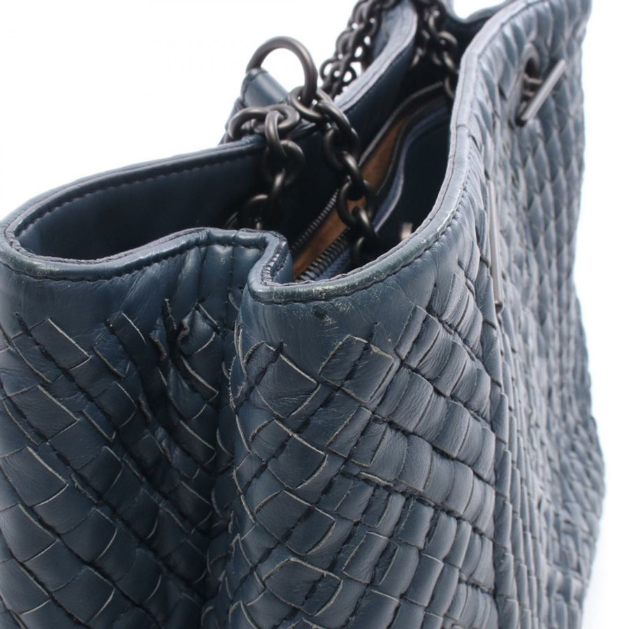 BOTTEGA VENETA Intrecciato 編織肩背手提包，海軍藍皮革，二手女款-10