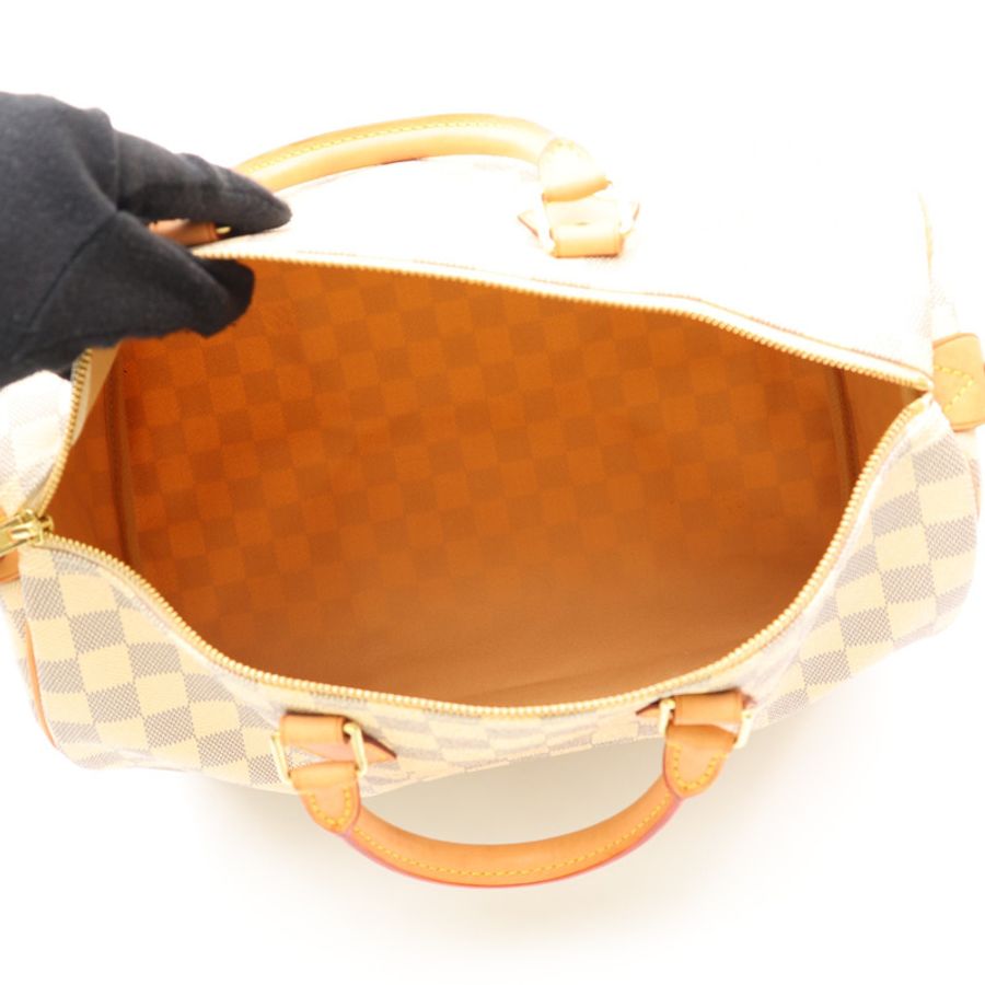 米白/藍色 棋盤格帆布 Speedy 35 手提包【LOUIS VUITTON LV 路易威登】 N41535-2