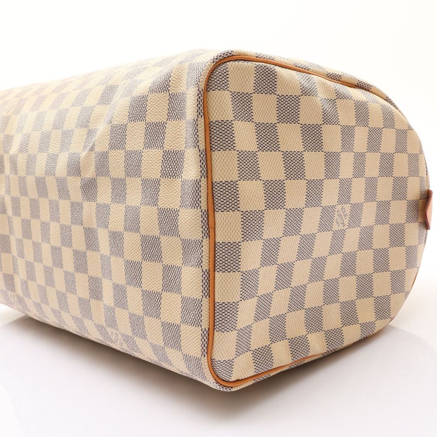 米白/藍色 棋盤格帆布 Speedy 35 手提包【LOUIS VUITTON LV 路易威登】 N41535-6