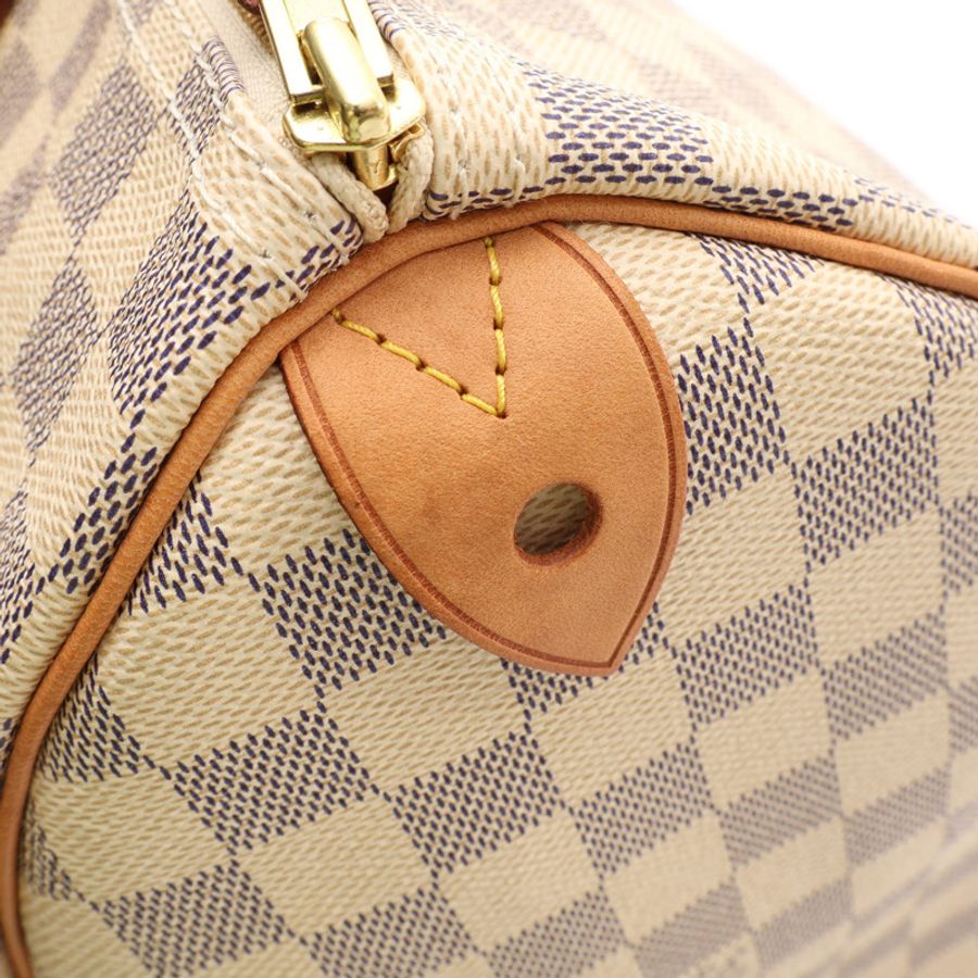米白/藍色 棋盤格帆布 Speedy 35 手提包【LOUIS VUITTON LV 路易威登】 N41535-9