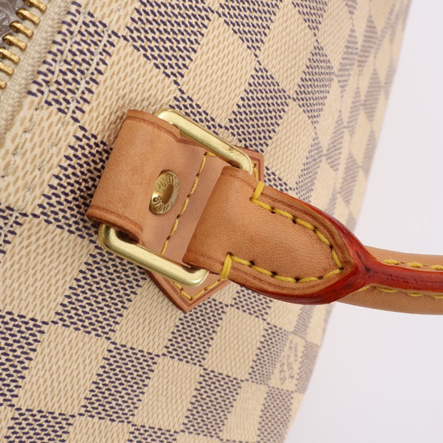 米白/藍色 棋盤格帆布 Speedy 35 手提包【LOUIS VUITTON LV 路易威登】 N41535-10
