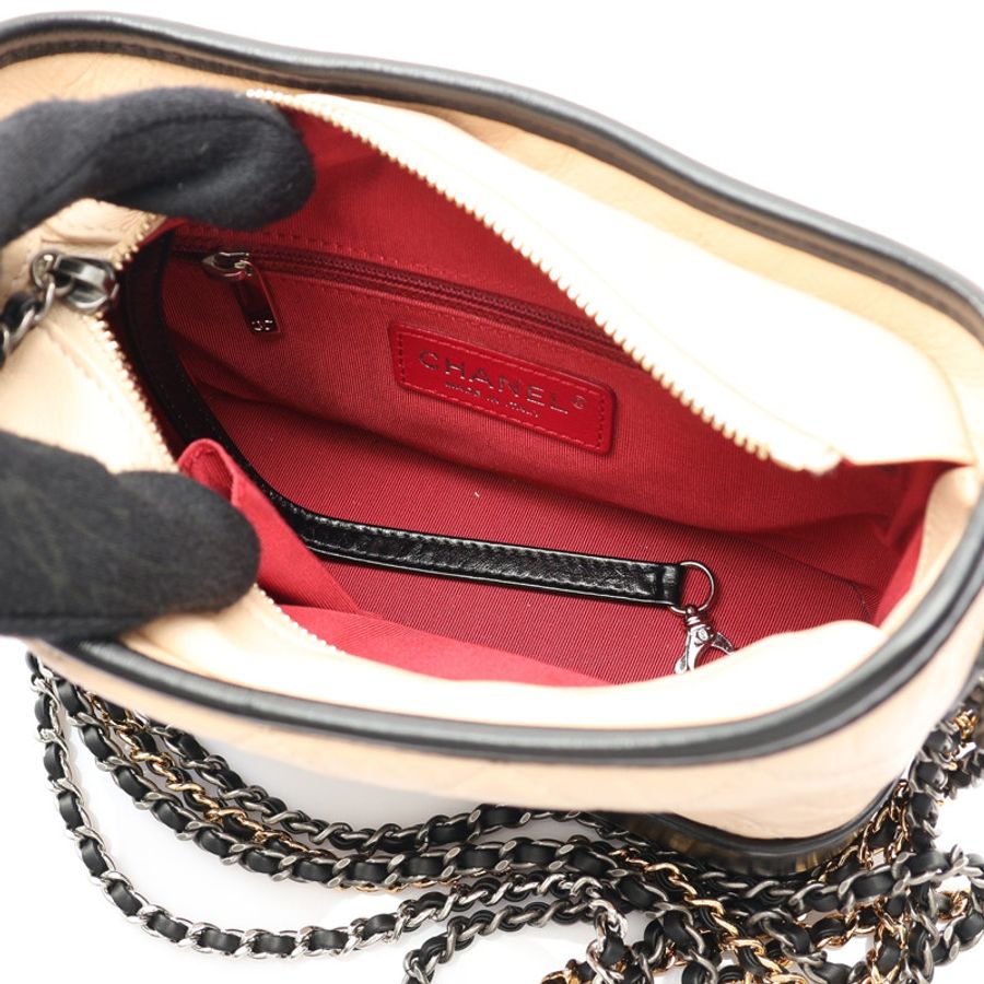 米/黑色 牛皮 Gabrielle Hobo small 肩背包 無卡 金釦【CHANEL 香奈兒】 A91810-3