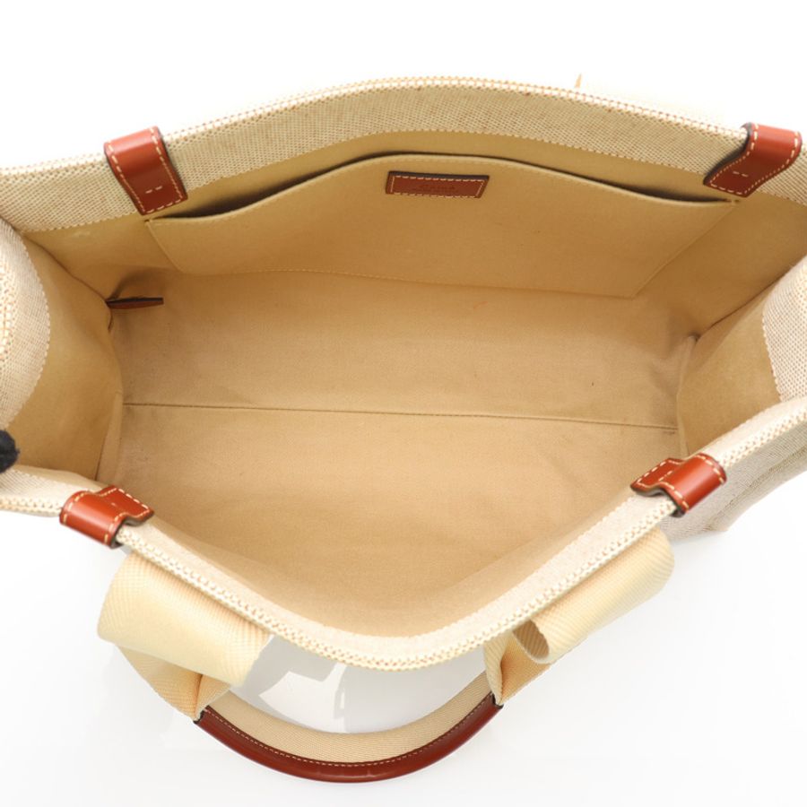 米白/棕色 帆布 Woody Medium 托特包 肩背包【Chloe 克羅伊】 CHC21US383E6690U-2