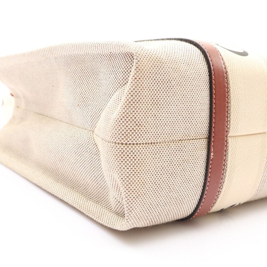 米白/棕色 帆布 Woody Medium 托特包 肩背包【Chloe 克羅伊】 CHC21US383E6690U-8