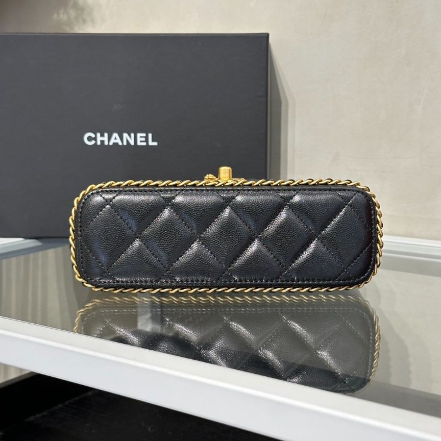 CHANEL 23K皮穿鍊滾邊單肩包 - 黑金-5