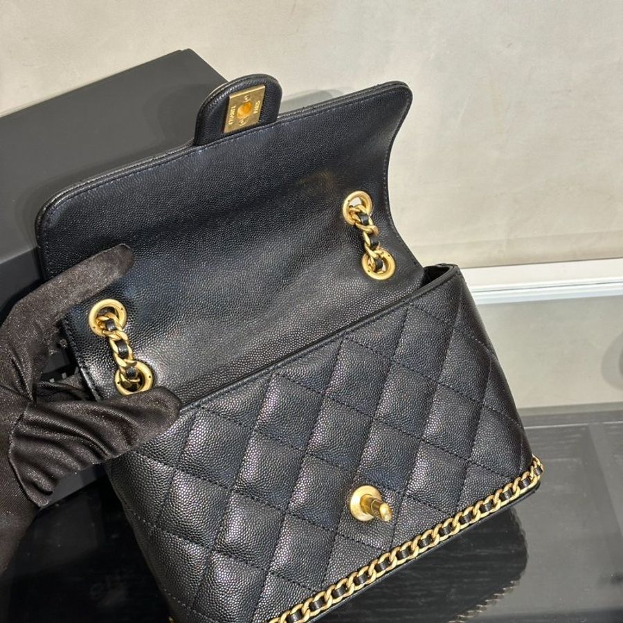 CHANEL 23K皮穿鍊滾邊單肩包 - 黑金-7
