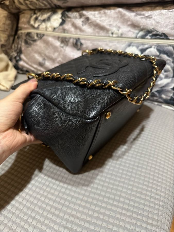 Chanel 黑金荔枝牛皮小號托特包ppt 尺寸約25cm-7
