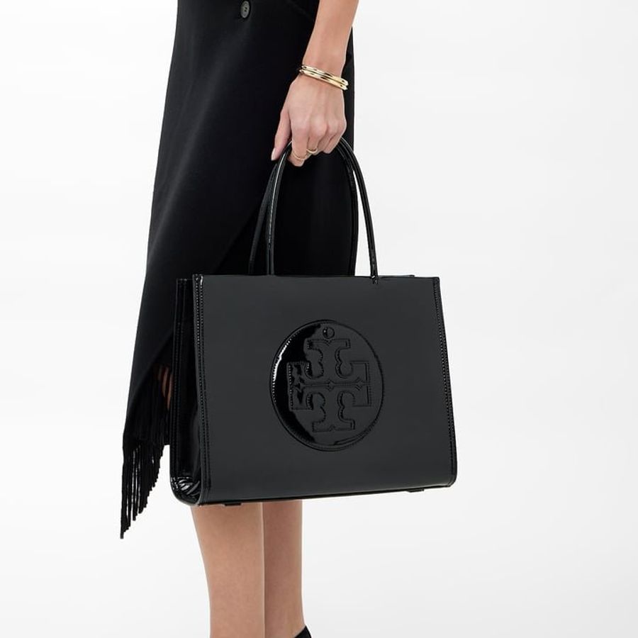 Tory Burch Small Ella Bio Patent Tote Bag in Black ( 161876-001 )-4
