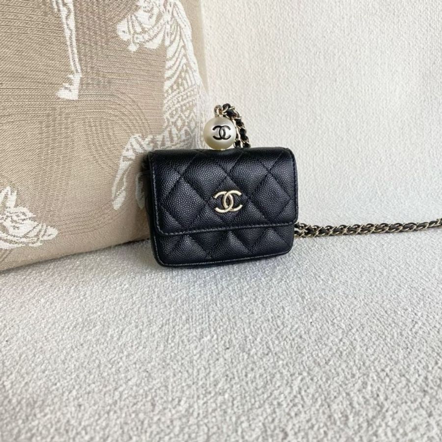 Chanel 黑金珍珠鏈條包 荔枝皮 10*8*2 9新 配件塵袋-3