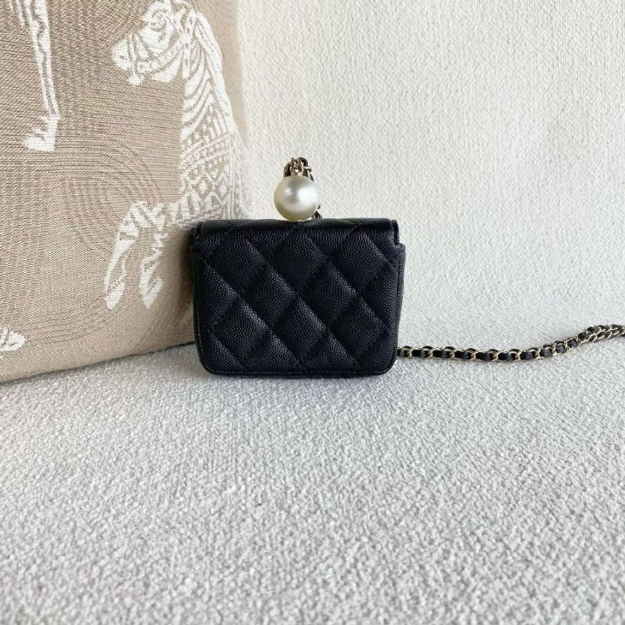 Chanel 黑金珍珠鏈條包 荔枝皮 10*8*2 9新 配件塵袋-4