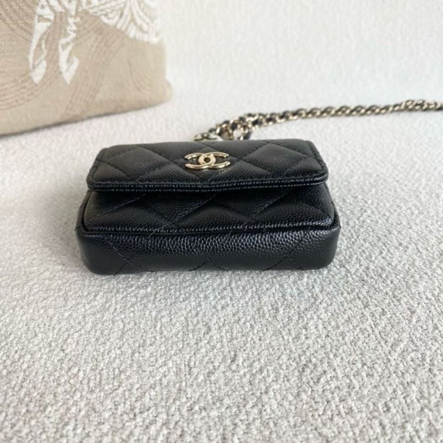 Chanel 黑金珍珠鏈條包 荔枝皮 10*8*2 9新 配件塵袋-5