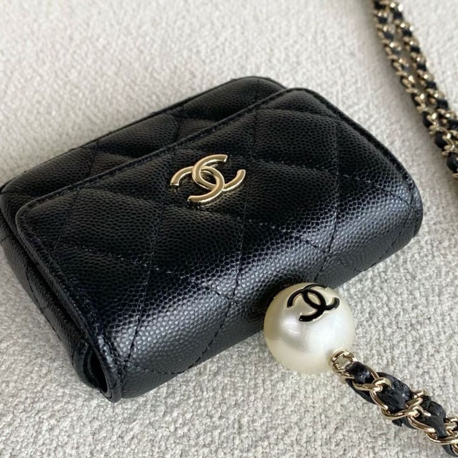 Chanel 黑金珍珠鏈條包 荔枝皮 10*8*2 9新 配件塵袋-6
