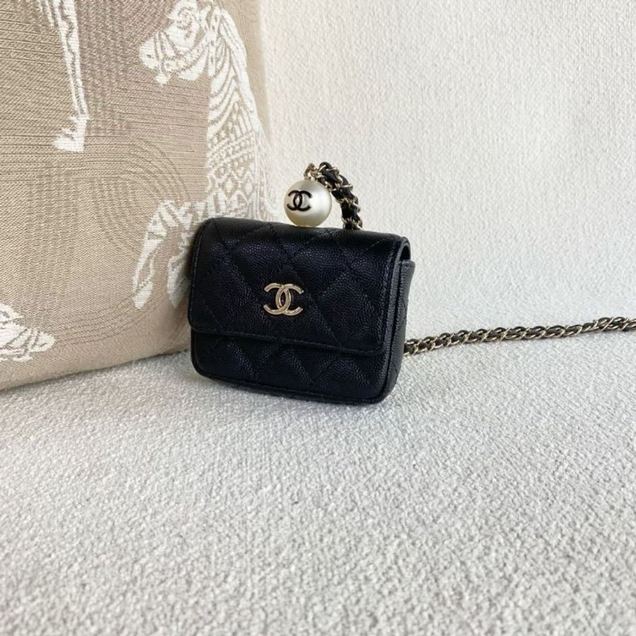 Chanel 黑金珍珠鏈條包 荔枝皮 10*8*2 9新 配件塵袋-7