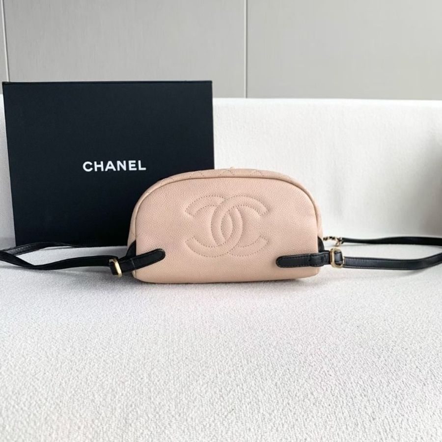 Chanel Vanity後背包 粉色拼黑色 金扣 荔枝皮 21*26*12 95新 配件塵袋 保卡-3