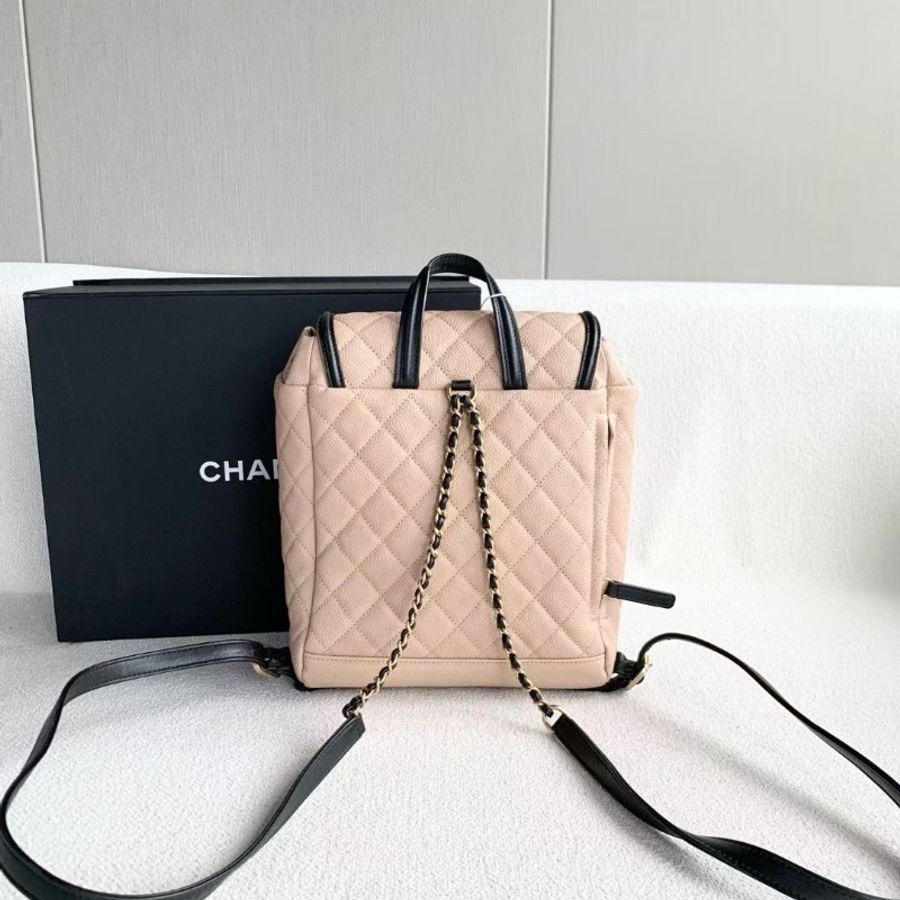 Chanel Vanity後背包 粉色拼黑色 金扣 荔枝皮 21*26*12 95新 配件塵袋 保卡-4