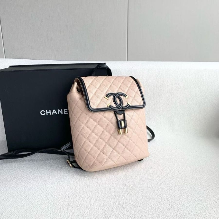 Chanel Vanity後背包 粉色拼黑色 金扣 荔枝皮 21*26*12 95新 配件塵袋 保卡-5