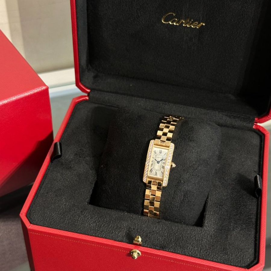 Cartier Tank Americaine 18K玫瑰金鑽石腕錶 - Mini-2