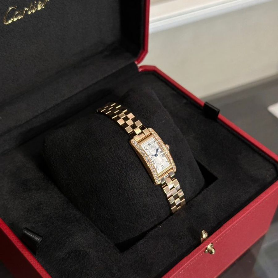 Cartier Tank Americaine 18K玫瑰金鑽石腕錶 - Mini-3