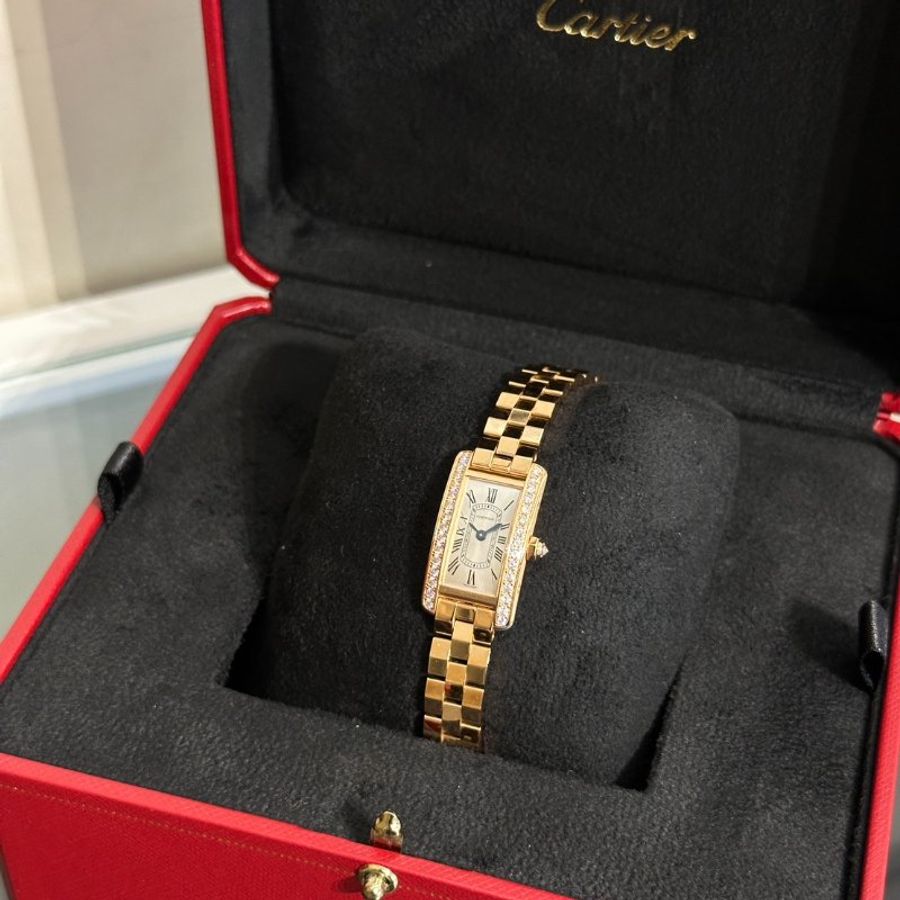 Cartier Tank Americaine 18K玫瑰金鑽石腕錶 - Mini-4