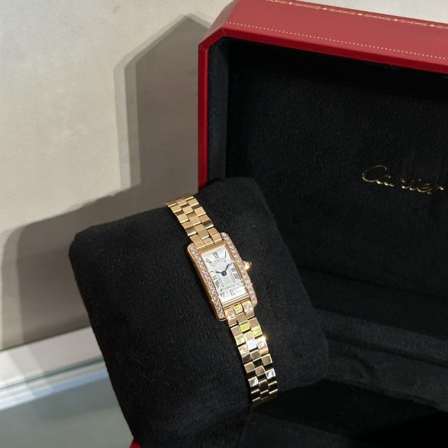 Cartier Tank Americaine 18K玫瑰金鑽石腕錶 - Mini-5