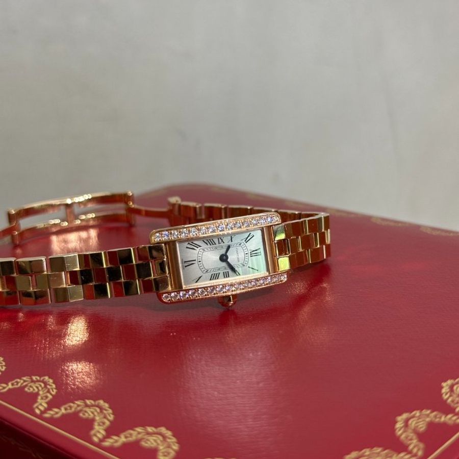Cartier Tank Americaine 18K玫瑰金鑽石腕錶 - Mini-7