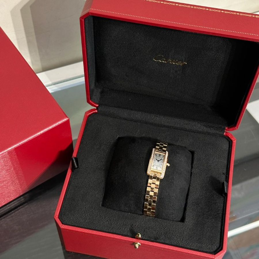 Cartier Tank Americaine 18K玫瑰金鑽石腕錶 - Mini-10